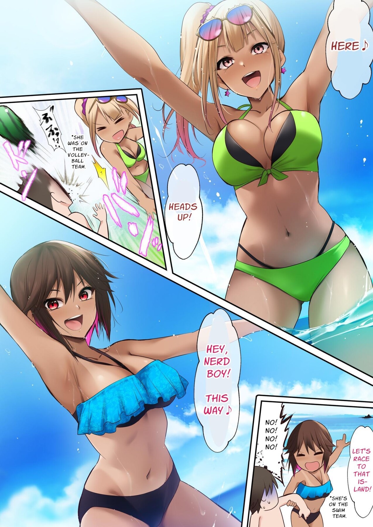 Hentai Manga Comic-Was working at a Beach when Two Tanned Gals Seduced Me & Popped My Cherry on a Sweaty Summer Day-Read-6